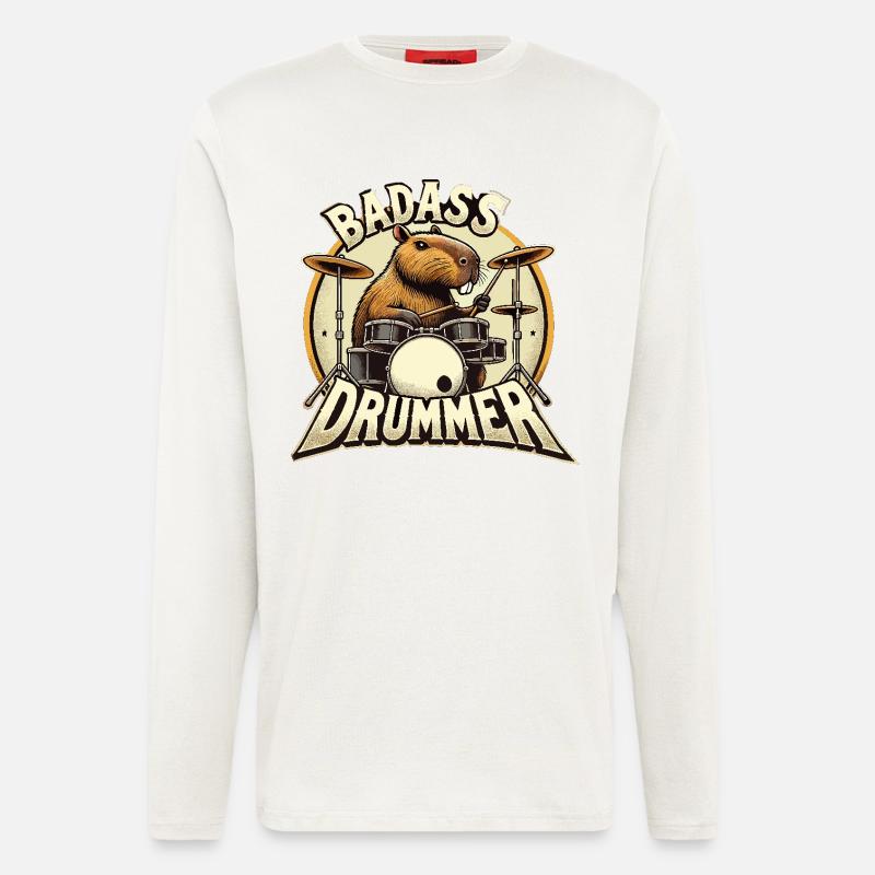 Badass Drummer Capybara cool gift - Longsleeve - made by SPREAD - OFF WHITE