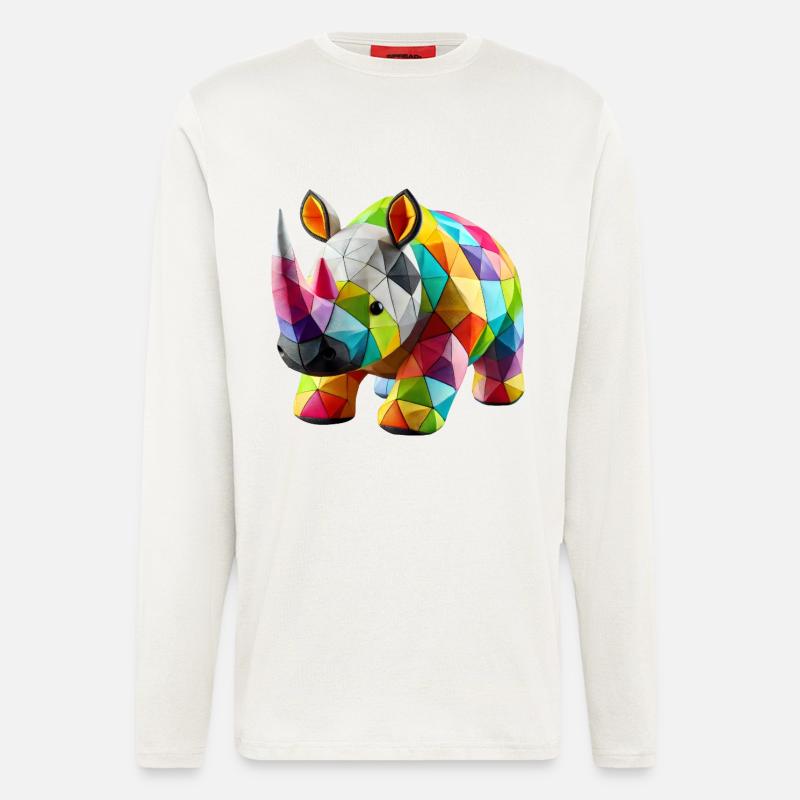 Rhinoceros Rhino Polygone Patchwork - Langarmshirt - made by SPREAD  - OFF WHITE