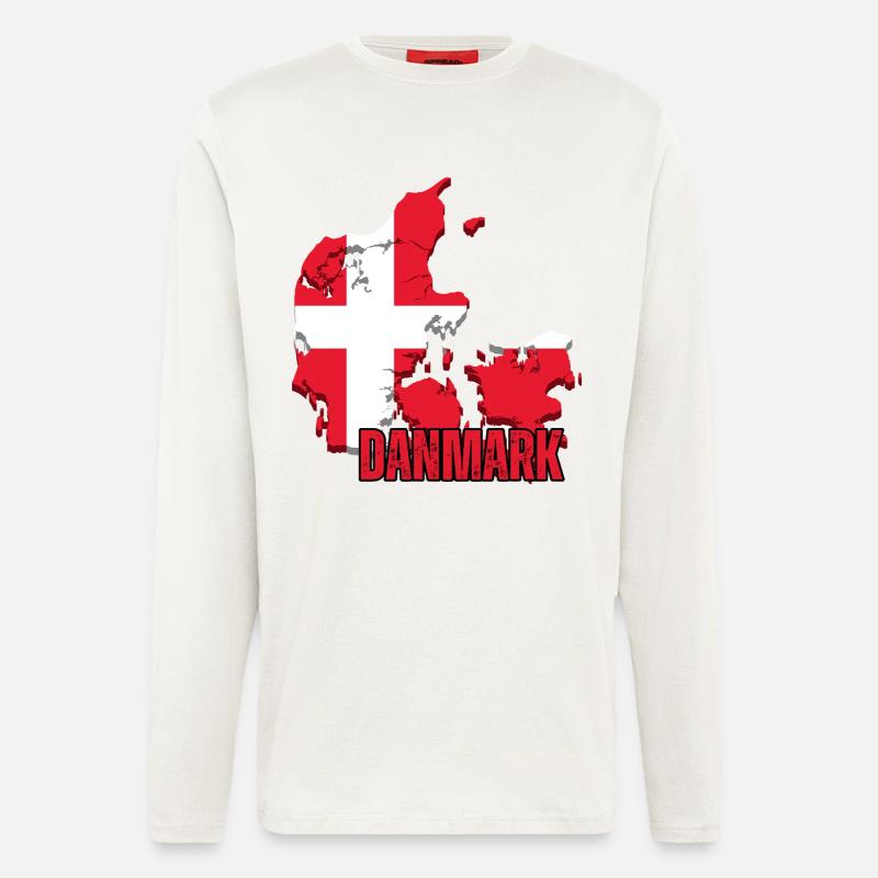 Fierté danoise, drapeau du Danemark - Manches longues bio décontracté fabriqué en UE - OFF WHITE