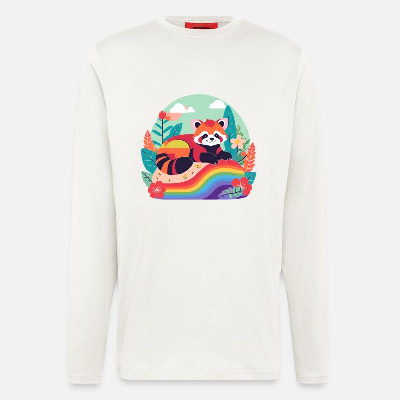 Regenbogenpanda in Ruhe - Langarmshirt - made by SPREAD  - OFF WHITE