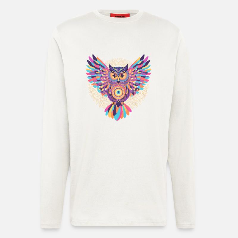 Regenbogenmandala-Eule - Langarmshirt - made by SPREAD  - OFF WHITE