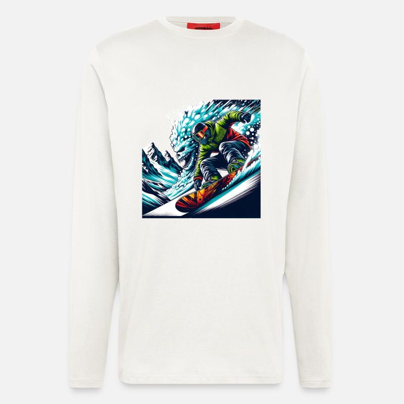 Adrenalinischer Snowboarder mit Drachenmotif - Langarmshirt - made by SPREAD  - OFF WHITE