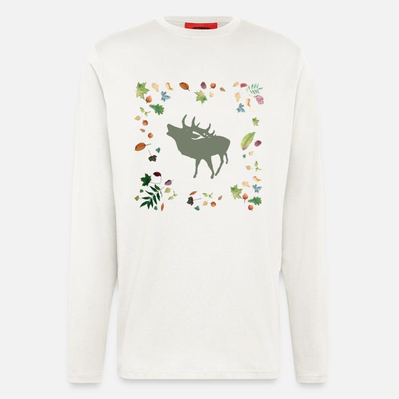 Hirsch mit Herbstlaub - Langarmshirt - made by SPREAD  - OFF WHITE