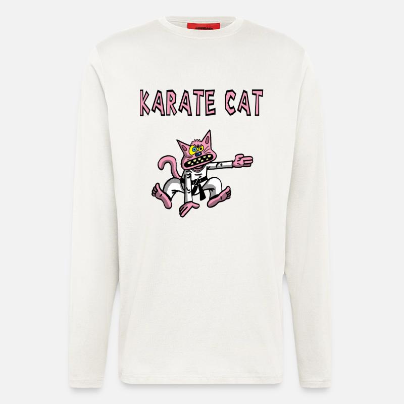 Karaté et chat rose - Manches longues bio décontracté fabriqué en UE - OFF WHITE