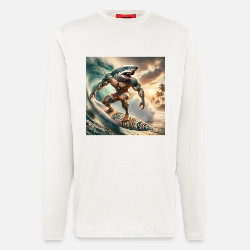 Surfer Shark Creative Design - Longsleeve - made by SPREAD  - OFF WHITE