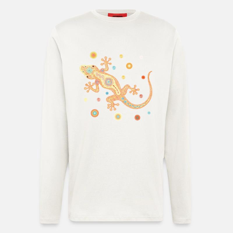 Mosaik-Eidechse – Farbenfrohes Tierdesign - Langarmshirt - made by SPREAD - OFF WHITE