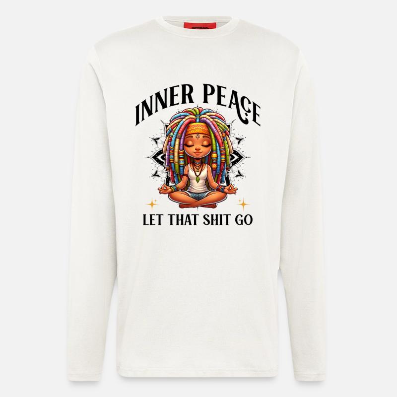 Bunte Meditationsfigur Dreadlocks Yoga  - Langarmshirt - made by SPREAD  - OFF WHITE