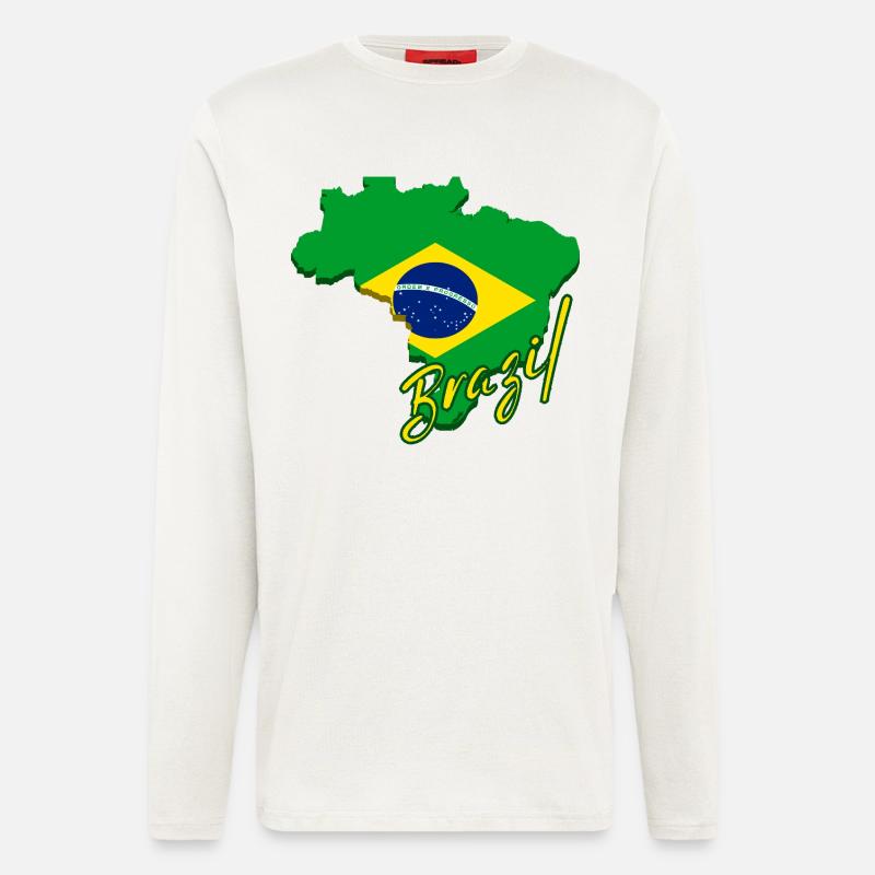 Carte du Brésil, drapeau du Brésil - Manches longues bio décontracté fabriqué en UE - OFF WHITE