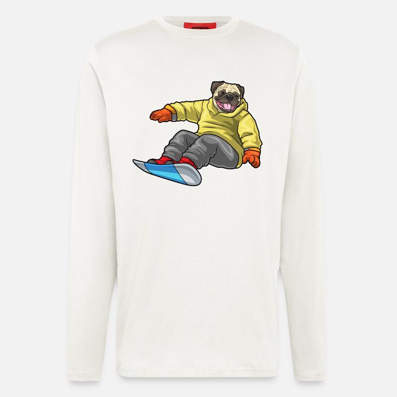 Pug Snowboarder Snowboard - Longsleeve - made by SPREAD  - OFF WHITE