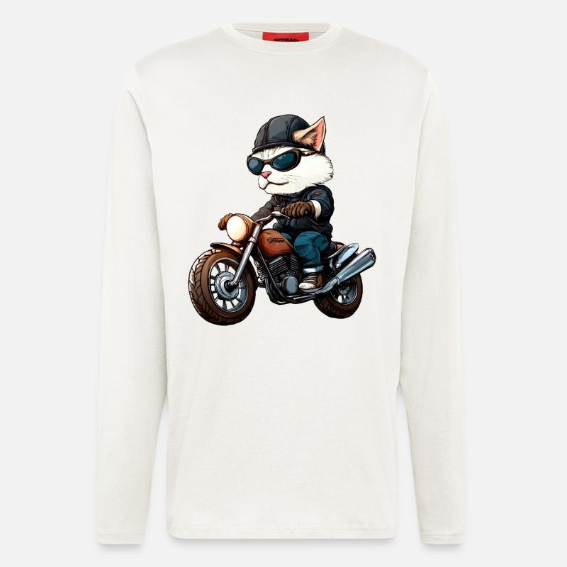 Motorradfahrer Katze - Langarmshirt - made by SPREAD  - OFF WHITE
