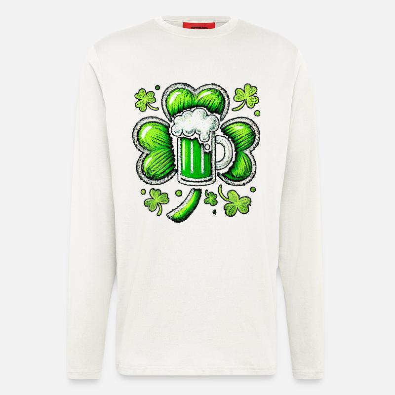 Grünes Pastell St. Patrick's Bier Design - Langarmshirt - made by SPREAD  - OFF WHITE