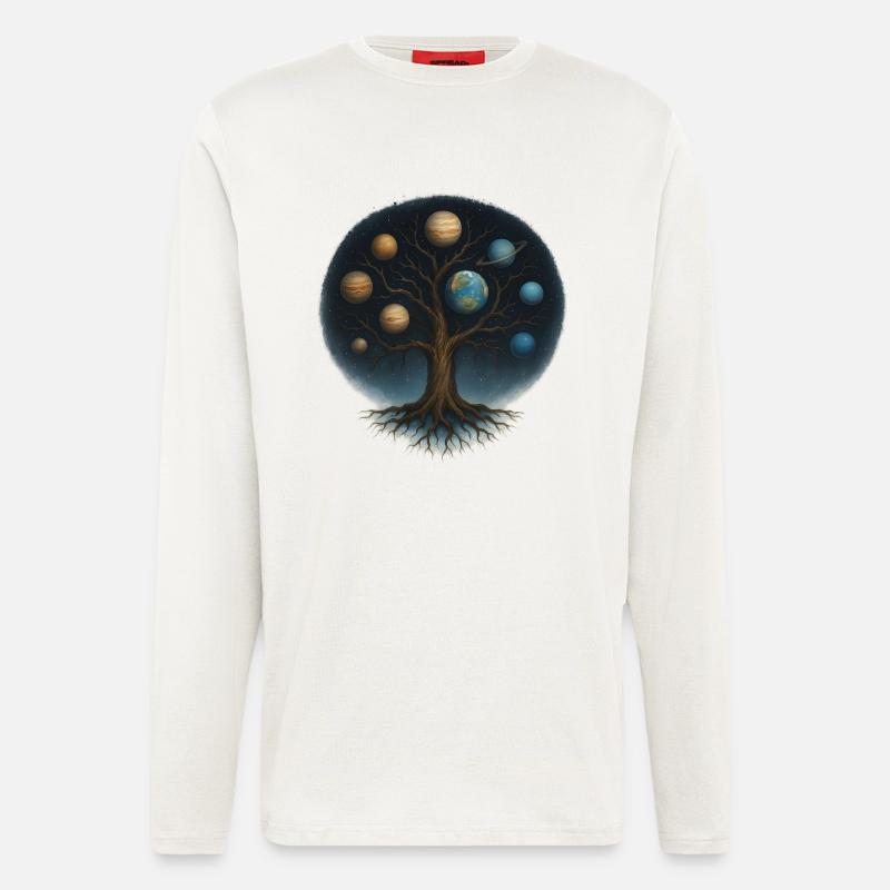 Cosmic Baum mit Planetenwelt - Langarmshirt - made by SPREAD  - OFF WHITE