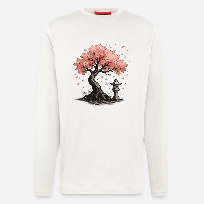 Japanische Kirschblüten Baum Design - Langarmshirt - made by SPREAD  - OFF WHITE