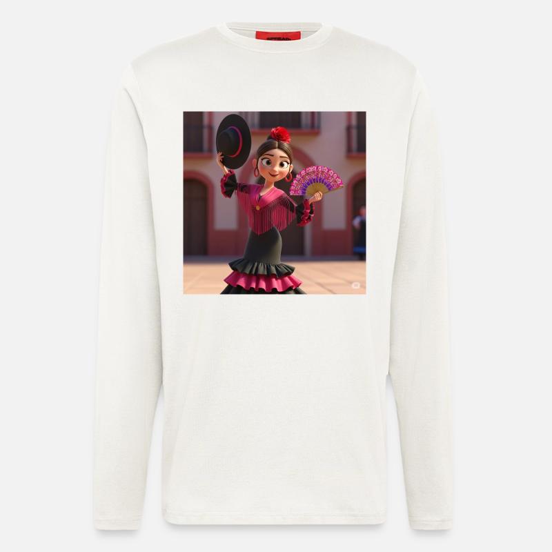 Flamenco mit Kunst - Langarmshirt - made by SPREAD  - OFF WHITE