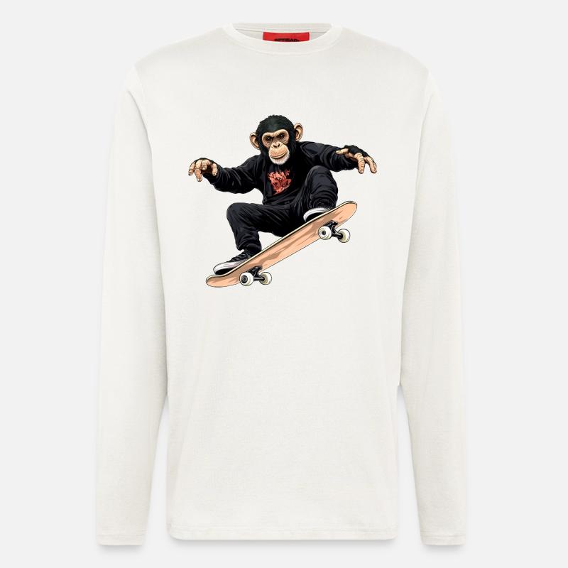 Affen Skater / Skateboard Affe - Langarmshirt - made by SPREAD  - OFF WHITE
