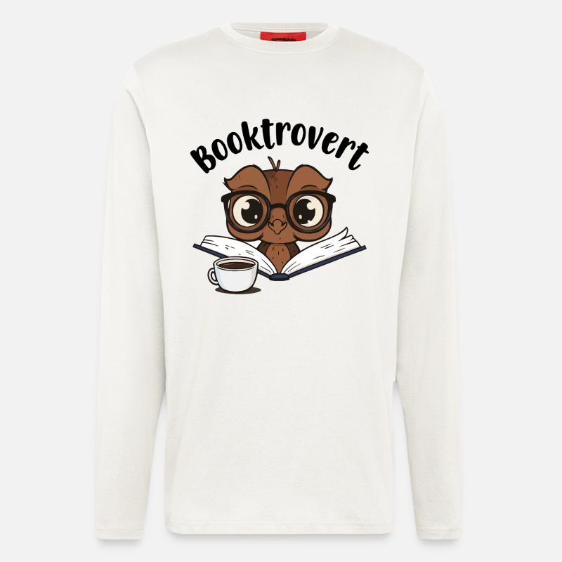 Booktrovert Eule mit Buch und Kaffee - Langarmshirt - made by SPREAD  - OFF WHITE
