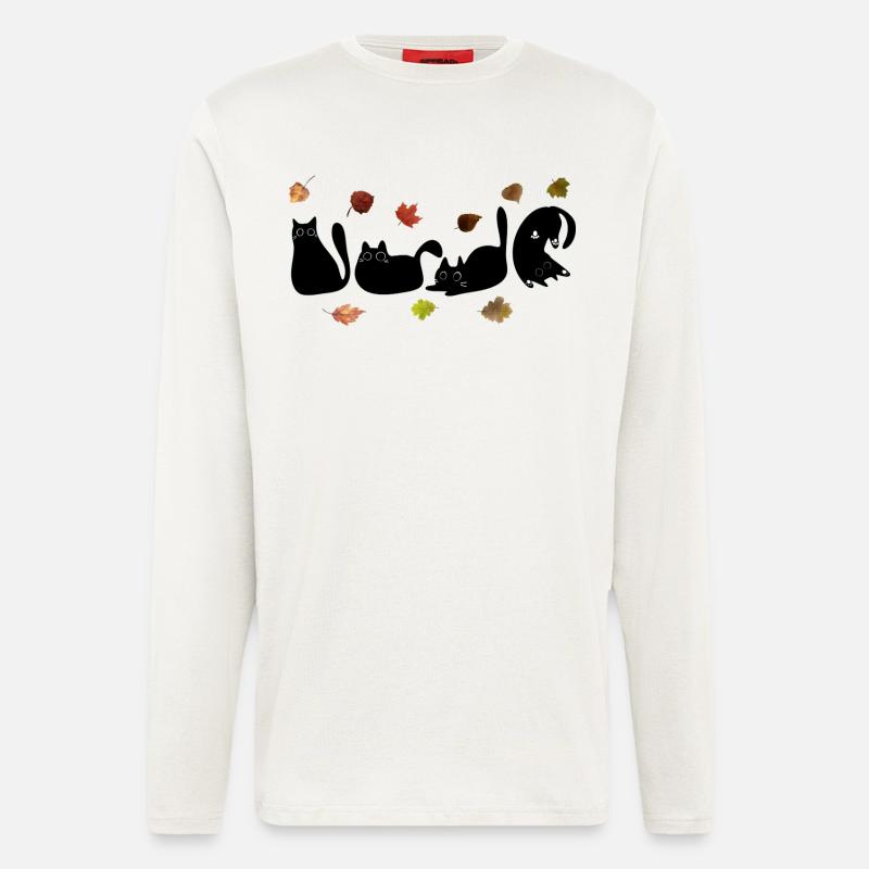 Skurrile Katzen-Strichkunst mit Herbstblättern - Langarmshirt - made by SPREAD  - OFF WHITE