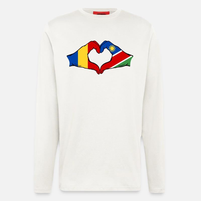 Rumänien Namibia Flagge Hände Herzform - Langarmshirt - made by SPREAD  - OFF WHITE