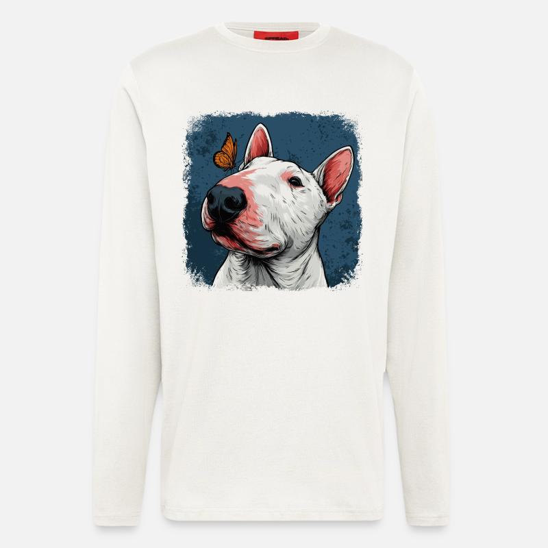 Fröhlicher Bullterrier mit Schmetterling - Langarmshirt - made by SPREAD - OFF WHITE
