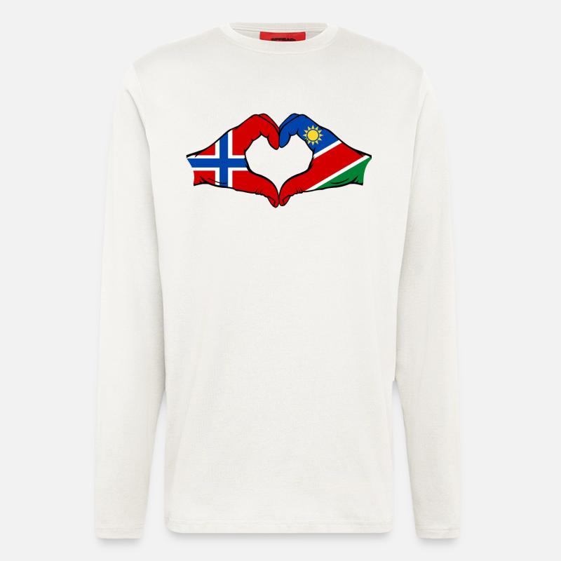 Norwegen_Namibia_Flagge_Hände_Herzform - Langarmshirt - made by SPREAD  - OFF WHITE