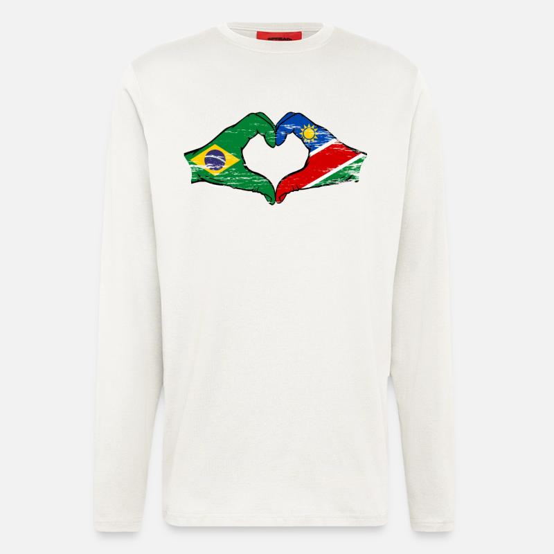 Brazil Namibia Flag Hands Heart Shape - Longsleeve - made by SPREAD  - OFF WHITE