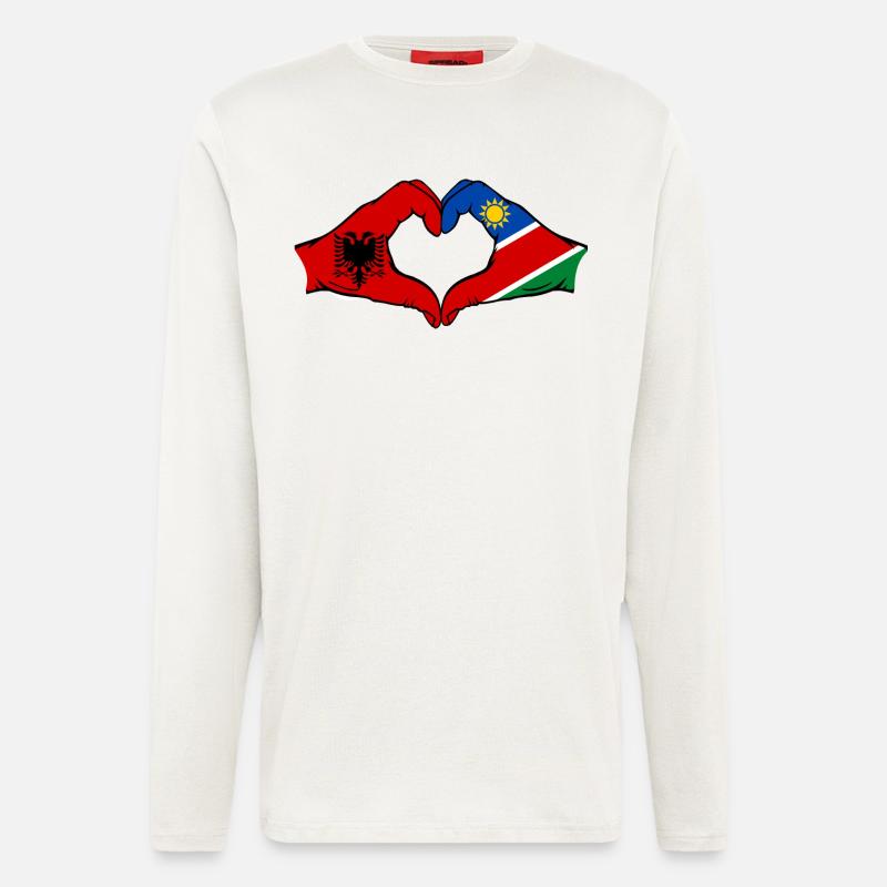 Albania Namibia Flag Hands Heart Shape - Longsleeve - made by SPREAD  - OFF WHITE