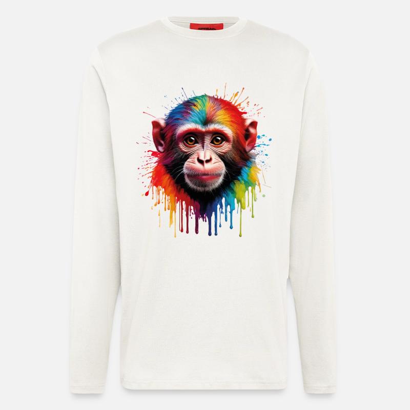 Bunter Affe mit Farbexplosion - Langarmshirt - made by SPREAD  - OFF WHITE