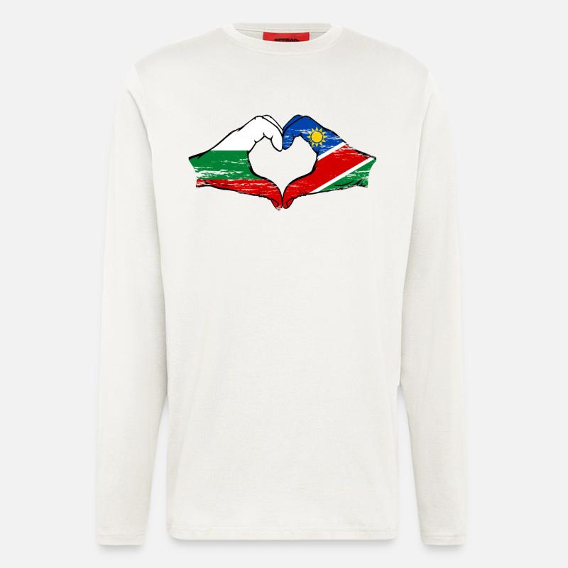 Bulgaria Namibia flag hands heart shape - Longsleeve - made by SPREAD  - OFF WHITE