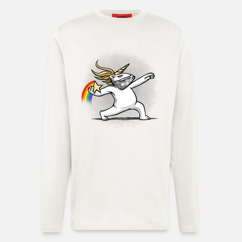 Einhorn wirft einen Regenbogen - Langarmshirt - made by SPREAD  - OFF WHITE