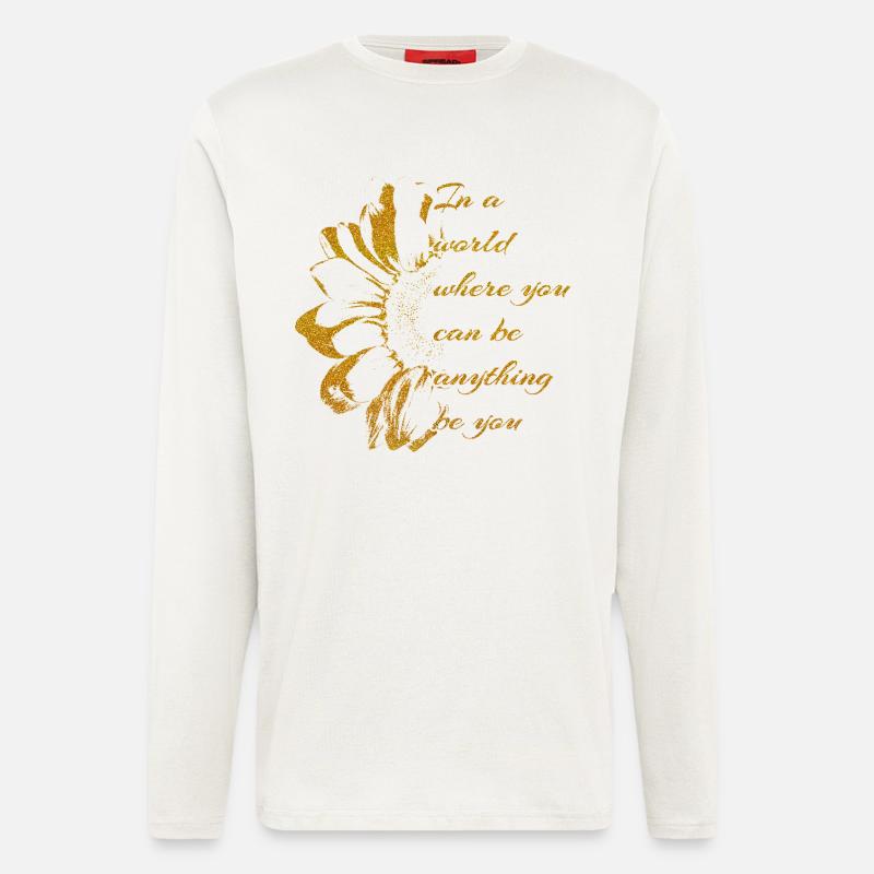 Goldene Botschaft-SEI DU mit Sonnenblume - Langarmshirt - made by SPREAD  - OFF WHITE