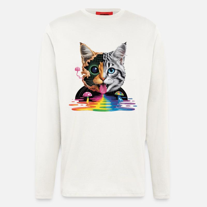 Surreal Cat Half-Glitch Design - Longsleeve - made by SPREAD  - OFF WHITE