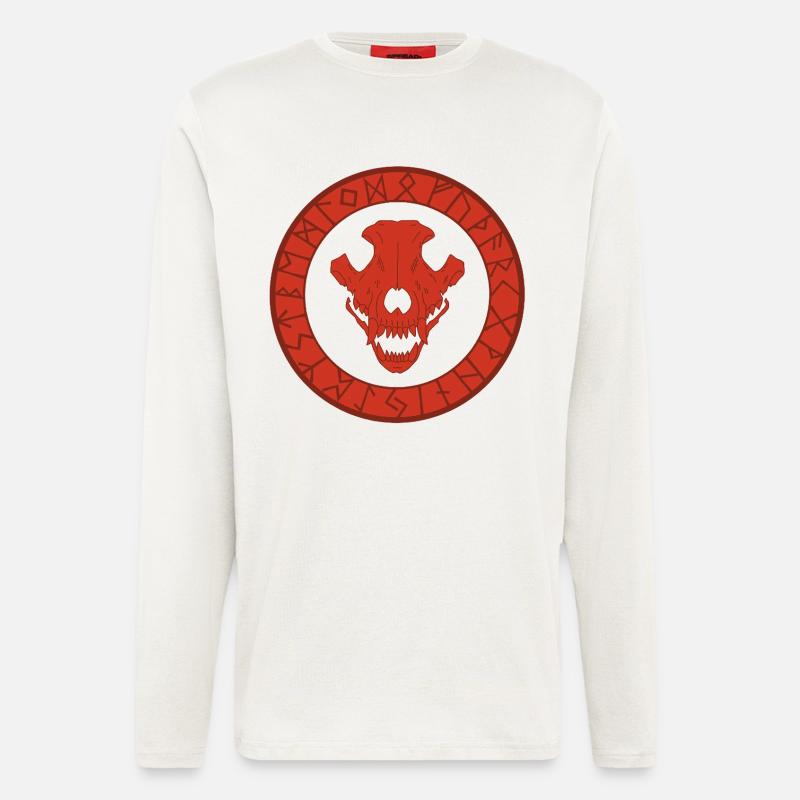 Roter Wikinger Wolf Schädel - Langarmshirt - made by SPREAD  - OFF WHITE
