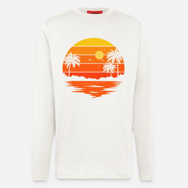 Coucher de soleil tropical sur plage - Manches longues bio décontracté fabriqué en UE - OFF WHITE