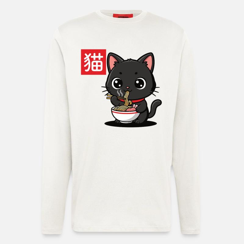 Kitten Eats Ramen Illustration - Longsleeve - made by SPREAD  - OFF WHITE