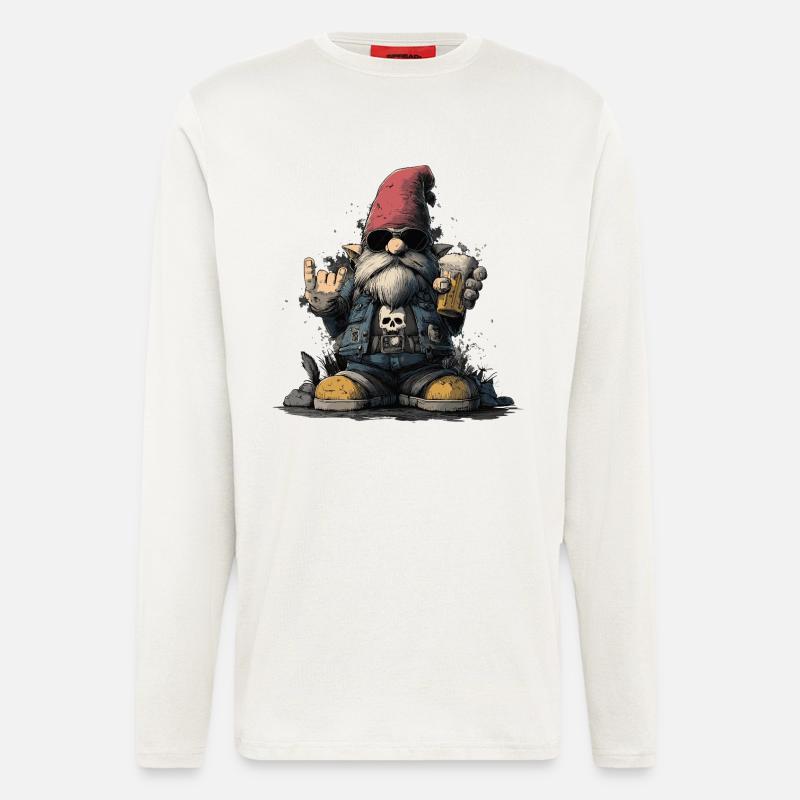 Gartenzwerg Rocker trinkt Bier - Langarmshirt - made by SPREAD  - OFF WHITE
