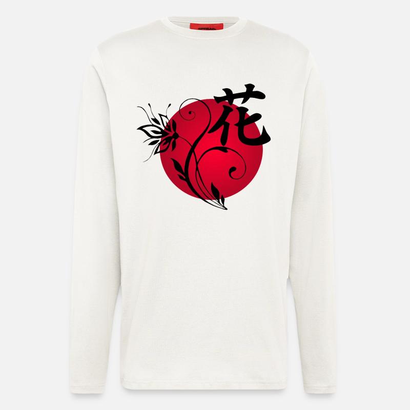 Schwarze Blume Japans - Langarmshirt - made by SPREAD  - OFF WHITE
