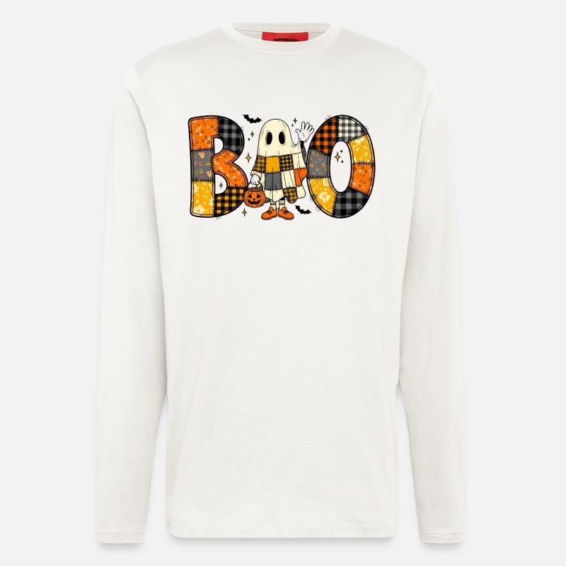 Ghost Halloween Patchwork Boo - Langarmshirt - made by SPREAD  - OFF WHITE