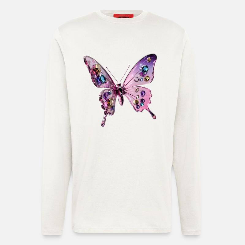 3d Glamour Butterfly - Chrome & Glitter - Longsleeve - made by SPREAD  - OFF WHITE
