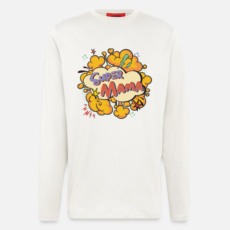 Super Mom Comic Explosion - Manches longues bio décontracté fabriqué en UE - OFF WHITE