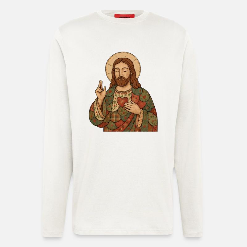 Christmas Patchwork Jesus - Longsleeve - made by SPREAD  - OFF WHITE