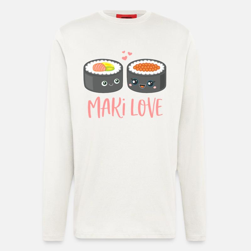Maki Love Sushi Comic - Manches longues bio décontracté fabriqué en UE - OFF WHITE