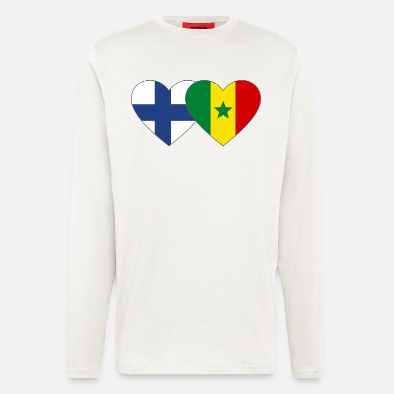 Finnland Senegal Flagge Herz - Langarmshirt - made by SPREAD  - OFF WHITE
