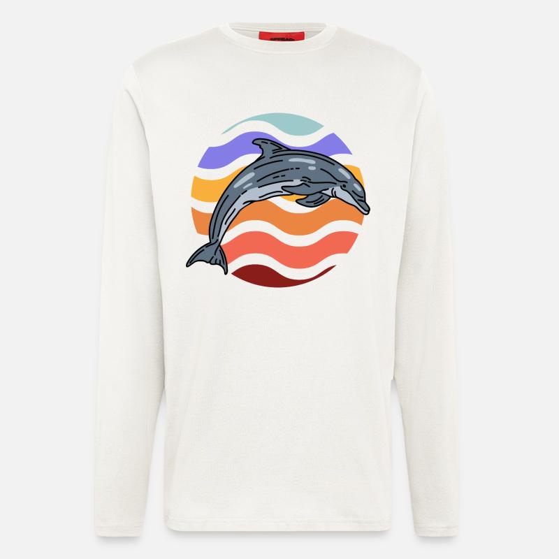 Dolphin in wave pattern - Longsleeve - made by SPREAD  - OFF WHITE