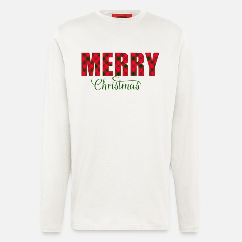Merry Christmas Plaid Script - Langarmshirt - made by SPREAD  - OFF WHITE