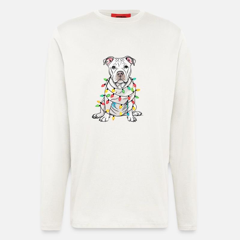 Lustiger Lichterhund mit Weihnachtskette Hund - Langarmshirt - made by SPREAD  - OFF WHITE