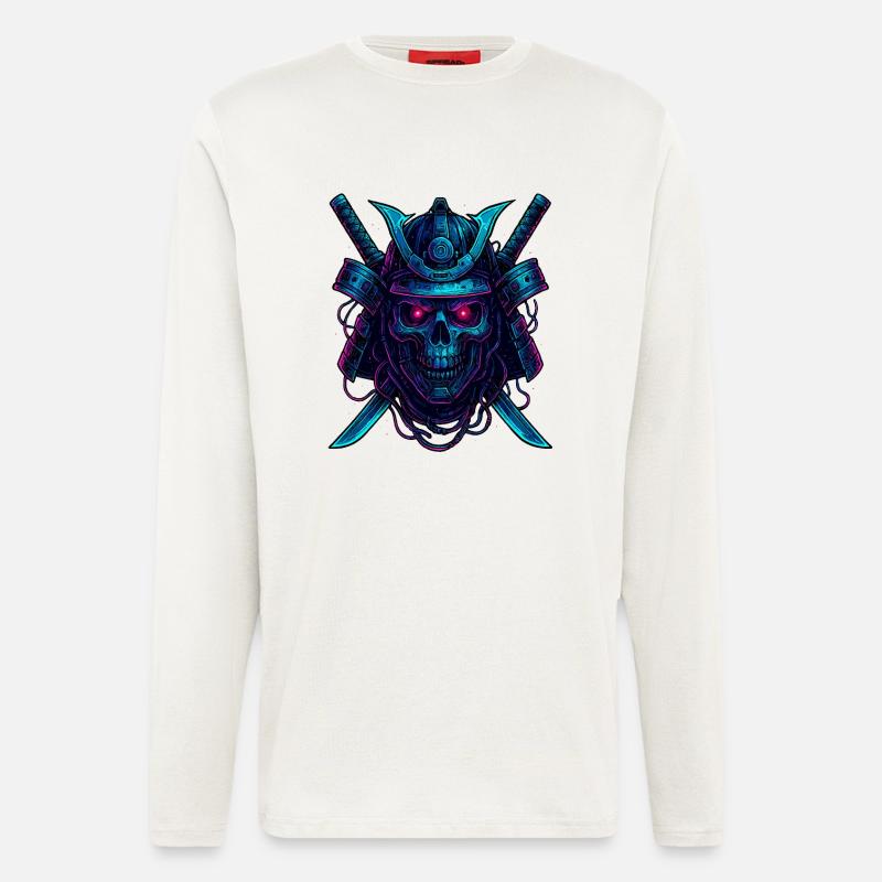 Cyber Samurai Skull Neon Design - Longsleeve - made by SPREAD  - OFF WHITE