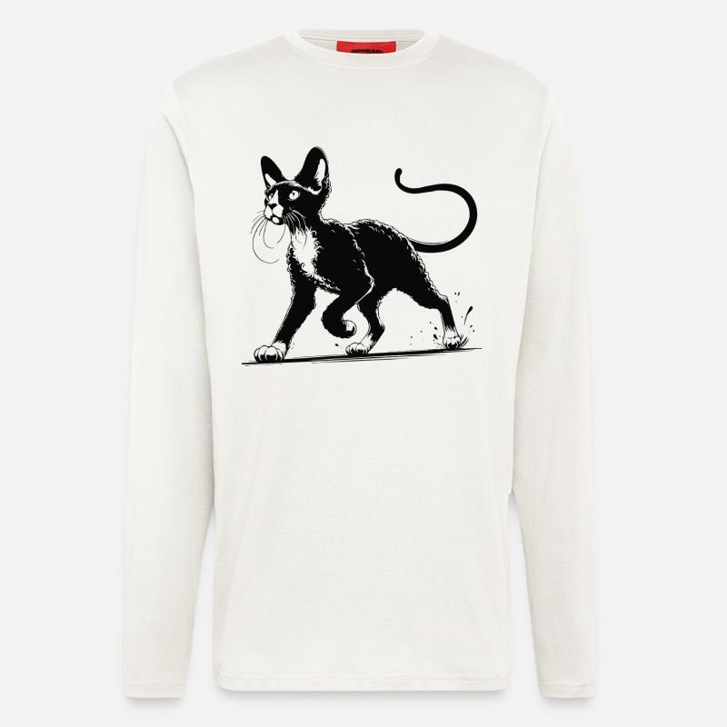 Devon Rex Design – Charmant et unique - Manches longues bio décontracté fabriqué en UE - OFF WHITE
