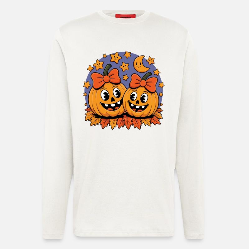 Funny Halloween pumpkins with bows - Longsleeve - made by SPREAD  - OFF WHITE