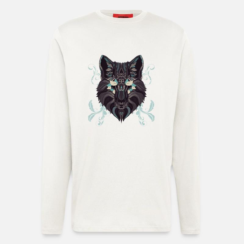 Türkis Ornament Wolf - Langarmshirt - made by SPREAD  - OFF WHITE