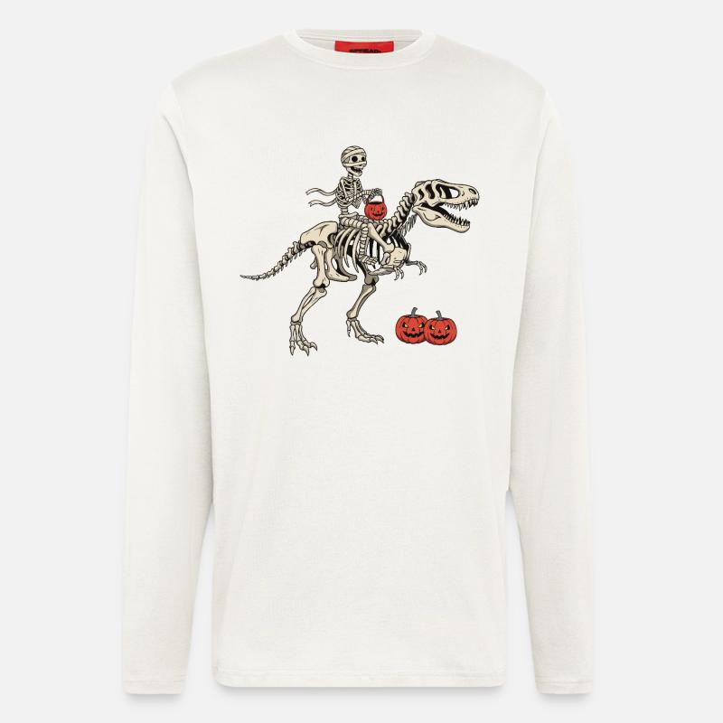 Cavalier squelette sur T Rex - Manches longues bio décontracté fabriqué en UE - OFF WHITE